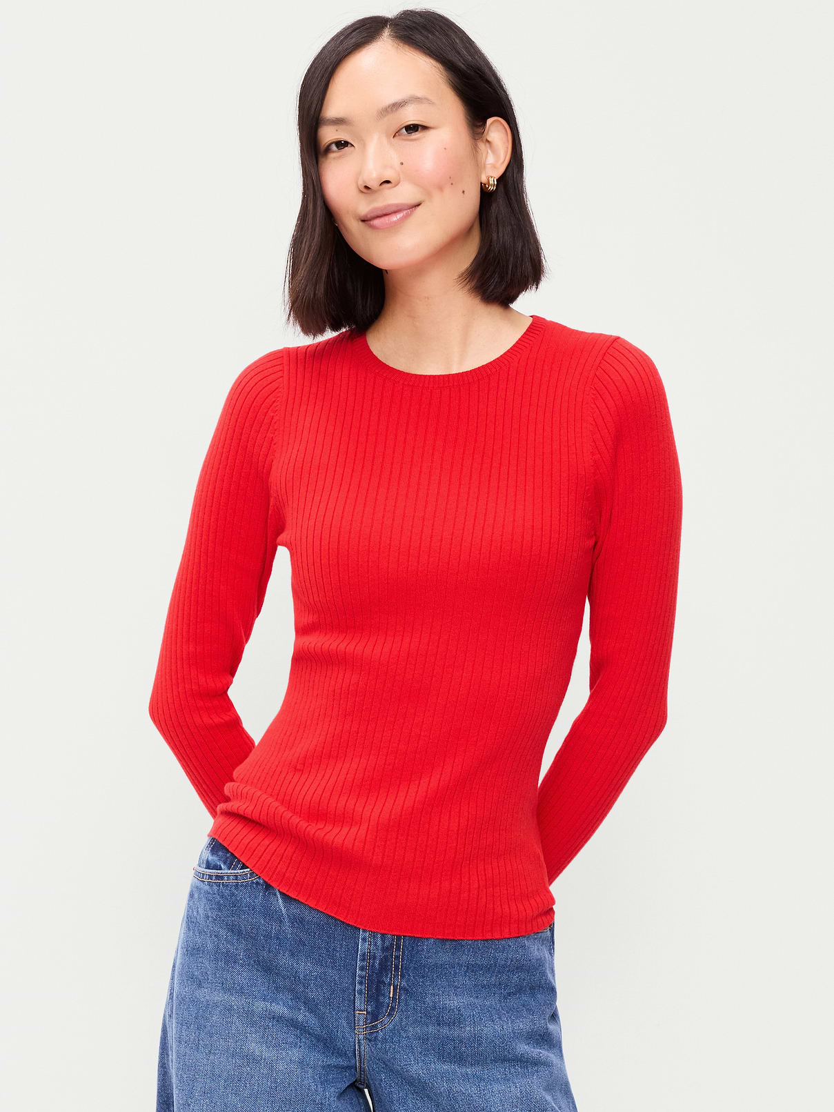 Image number 1 showing, Crew-Neck Long-Sleeve Ribbed Top