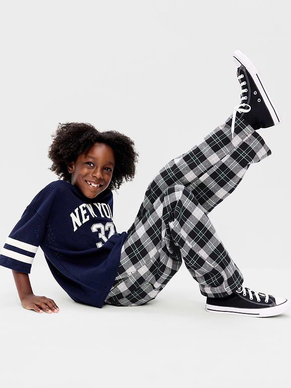 Pantalon à taille extensible en flanelle à carreaux pour garçon