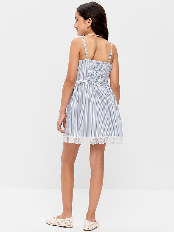 Sleeveless Fit and Flare Striped Lace-Trim Dress for Girls