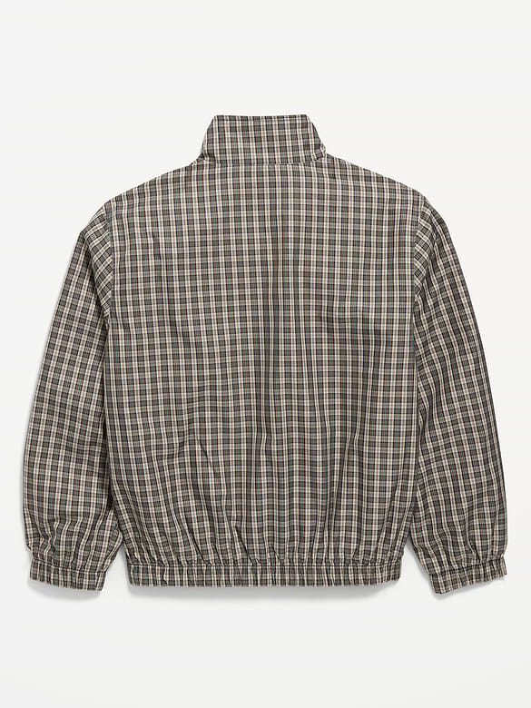 Water-Resistant Plaid Full-Zip Windbreaker for Boys