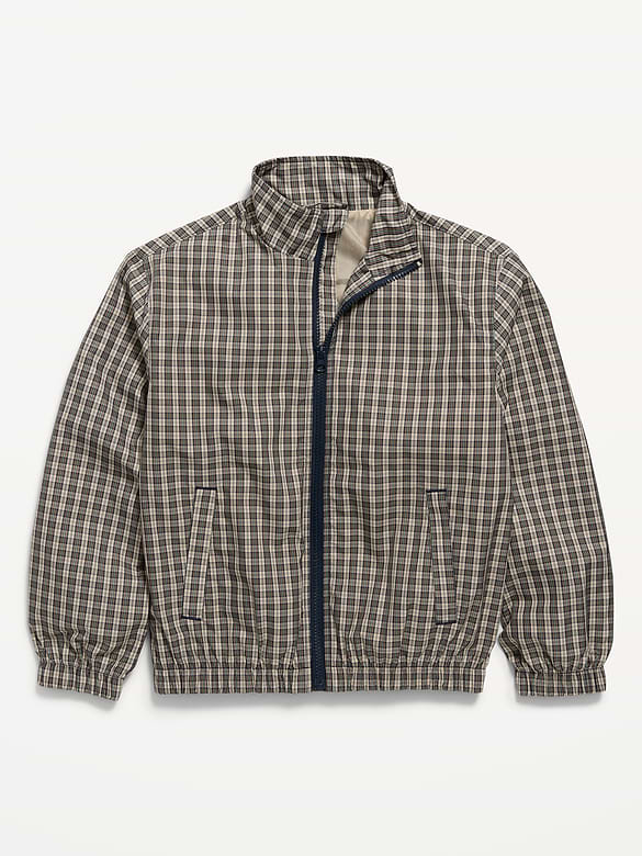 Water-Resistant Plaid Full-Zip Windbreaker for Boys