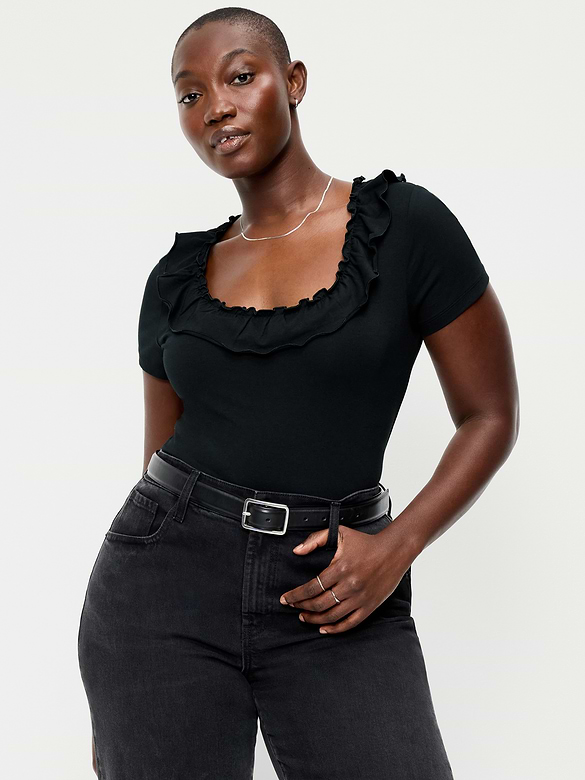 Lettuce-Edge Scoop-Neck Top