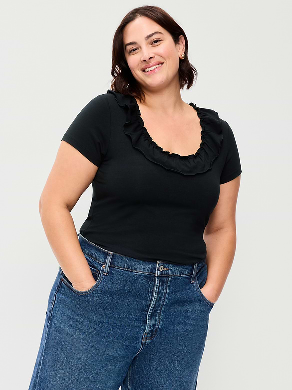 Lettuce-Edge Scoop-Neck Top
