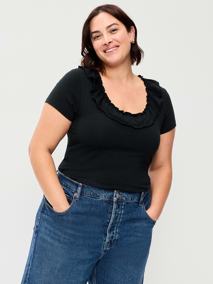 Image number 7 showing, Lettuce-Edge Scoop-Neck Top
