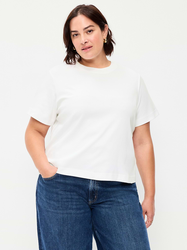 L'image numéro 6 présente T-shirt ras du cou court en tissu épais