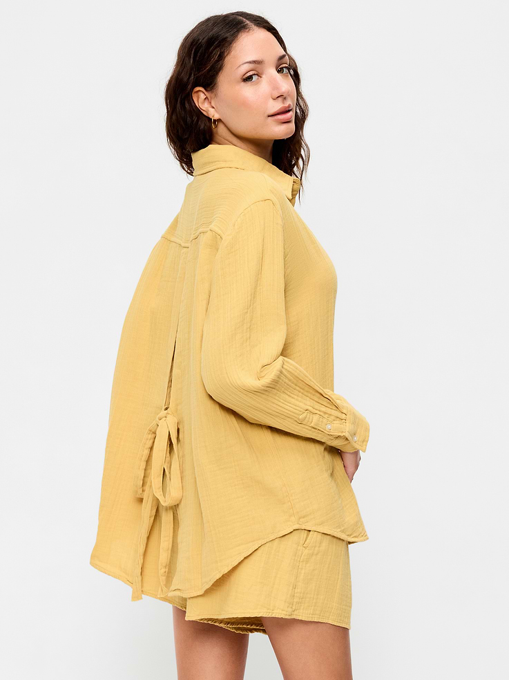 Image number 2 showing, Open-Back Crinkle Gauze Button-Down Shirt