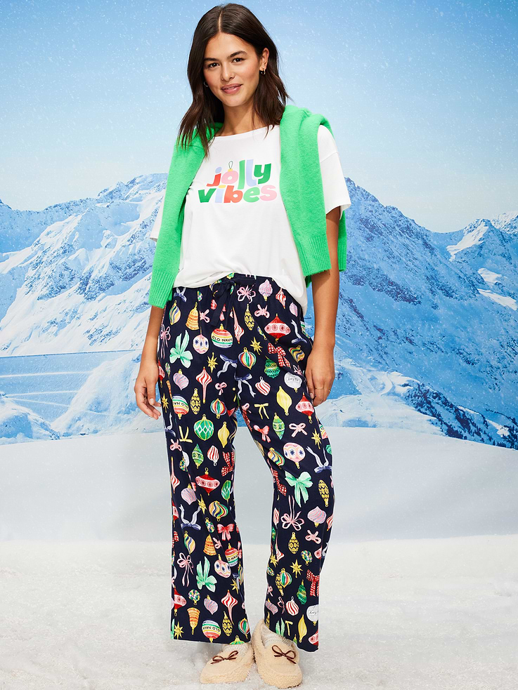 Image number 1 showing, Mid-Rise Printed Flannel Pajama Pants for Women