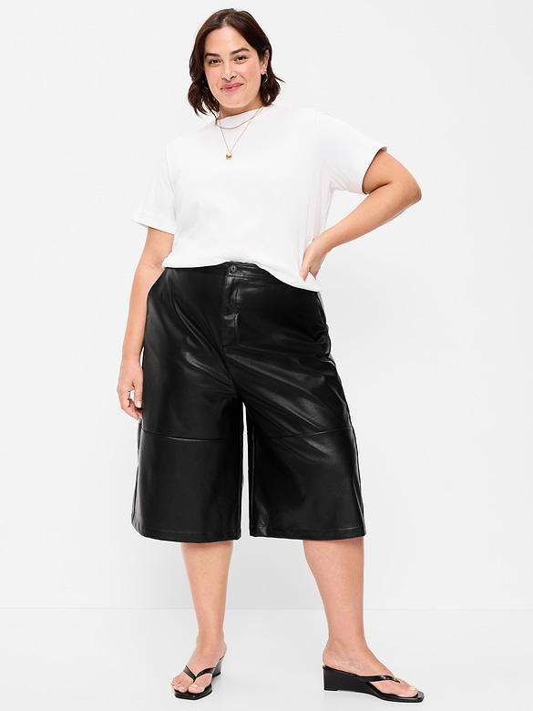 Mid-Rise Faux-Leather Baggy Culottes