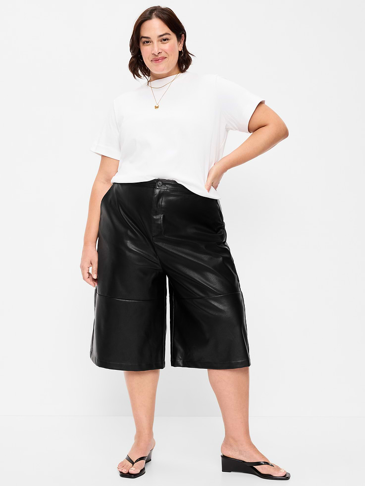 Image number 4 showing, Mid-Rise Faux-Leather Baggy Culottes
