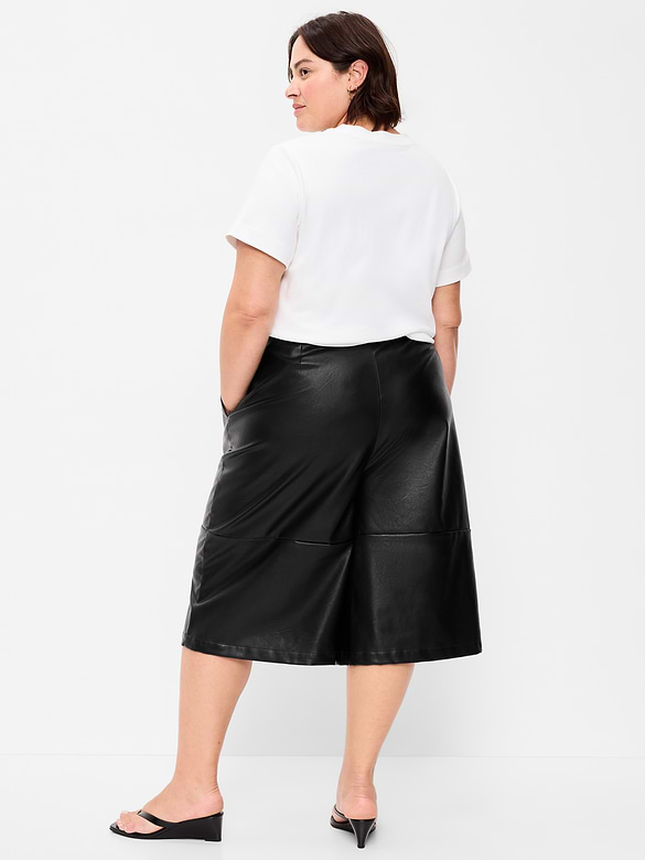 Mid-Rise Faux-Leather Baggy Culottes