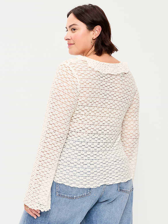 Fitted Bell-Sleeve Ruffle Top