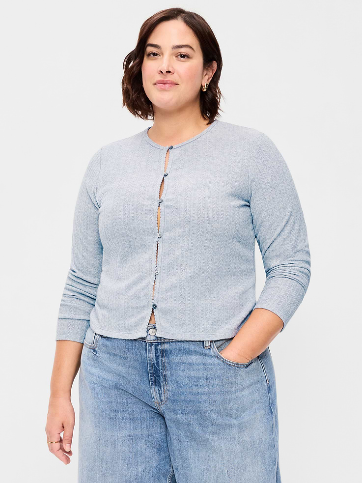 Image number 6 showing, Long-Sleeve Button-Front Pointelle Top