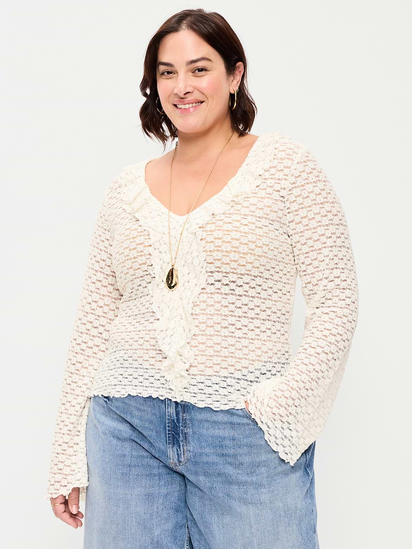 Fitted Bell-Sleeve Ruffle Top