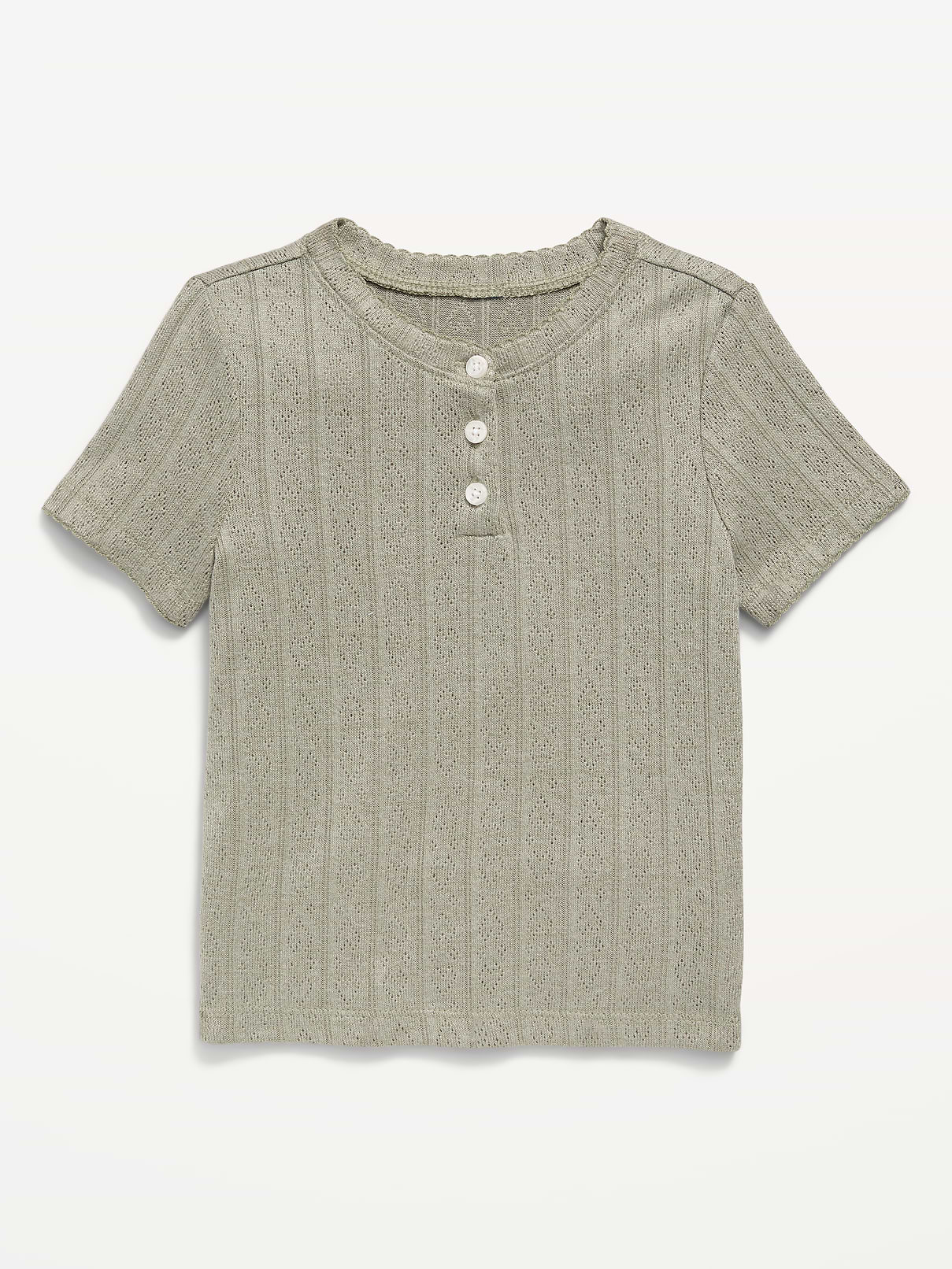 L'image numéro 1 présente Haut henley douillet à manches courtes en tricot ajouré pour toute-petite