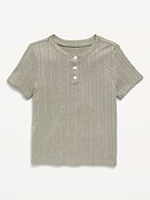 L'image numéro 1 présente Haut henley douillet à manches courtes en tricot ajouré pour toute-petite
