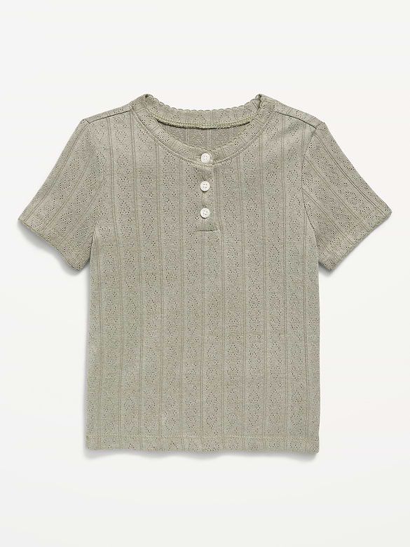 Cozy Short-Sleeve Pointelle-Knit Top for Toddler Girls