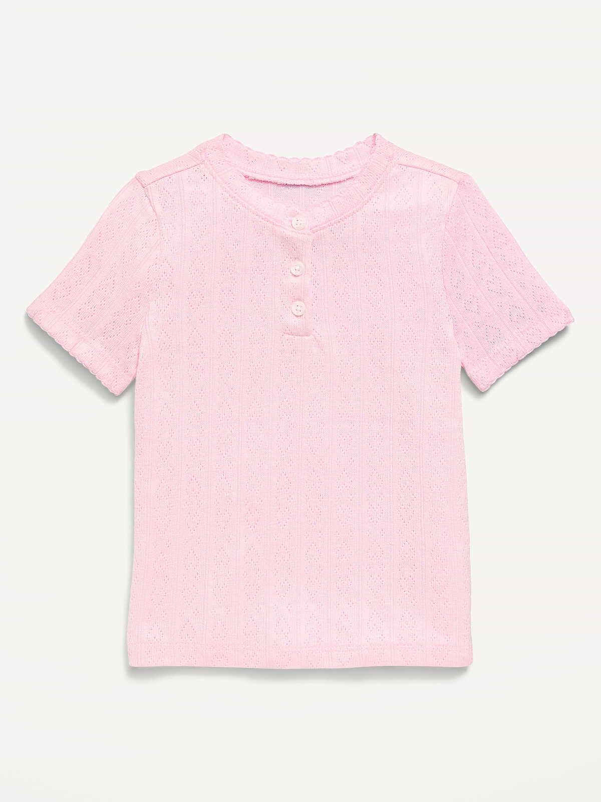 Cozy Short-Sleeve Pointelle-Knit Top for Toddler Girls