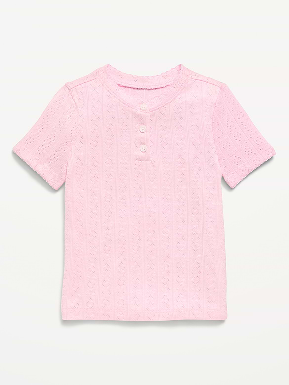 Cozy Short-Sleeve Pointelle-Knit Top for Toddler Girls