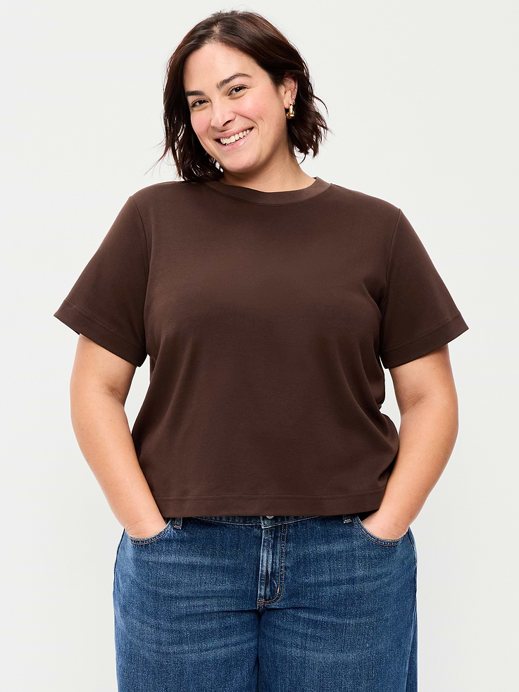 L'image numéro 7 présente T-shirt ras du cou court en tissu épais