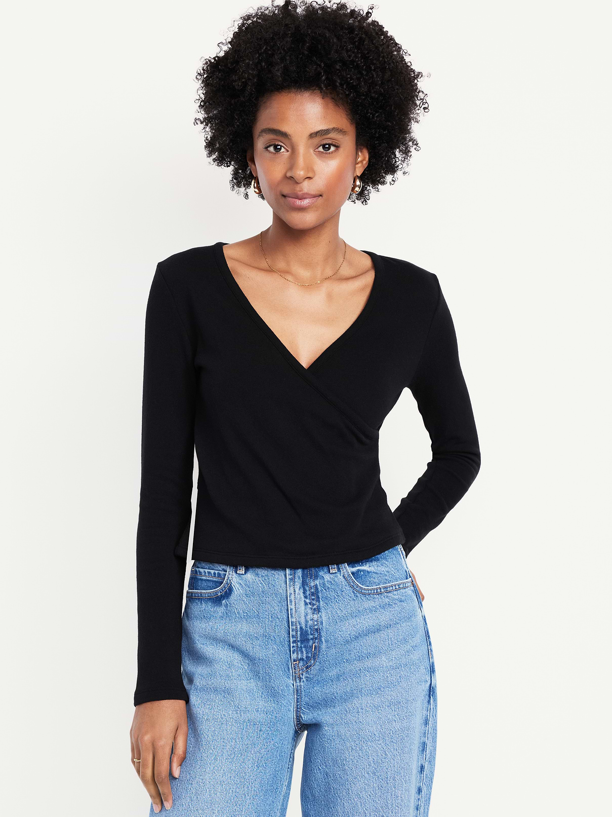 Long-Sleeve Wrap-Front Top