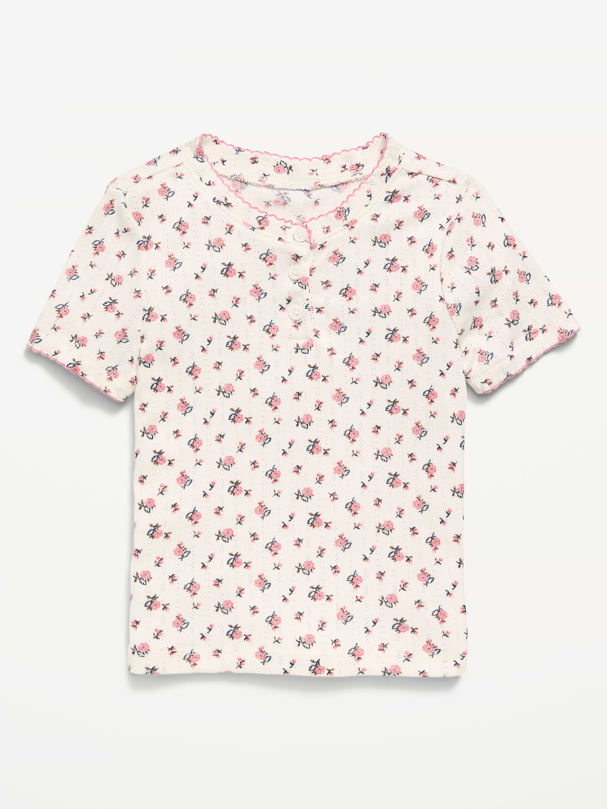 Image number 1 showing, Printed Short-Sleeve Pointelle-Knit Top for Toddler Girls