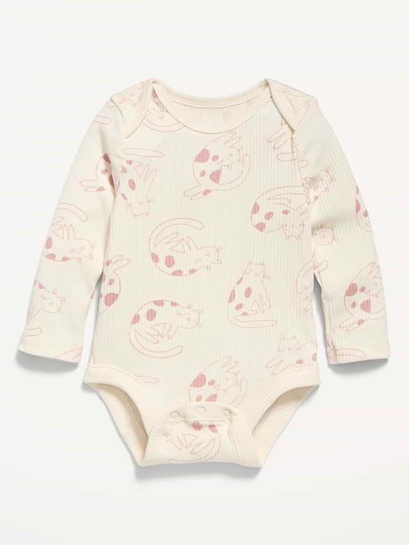 Cache-couche côtelé à manches longues et à motif pour bébé