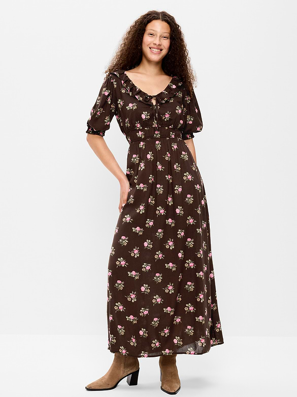 Ruffle-Collar Boho Maxi Dress