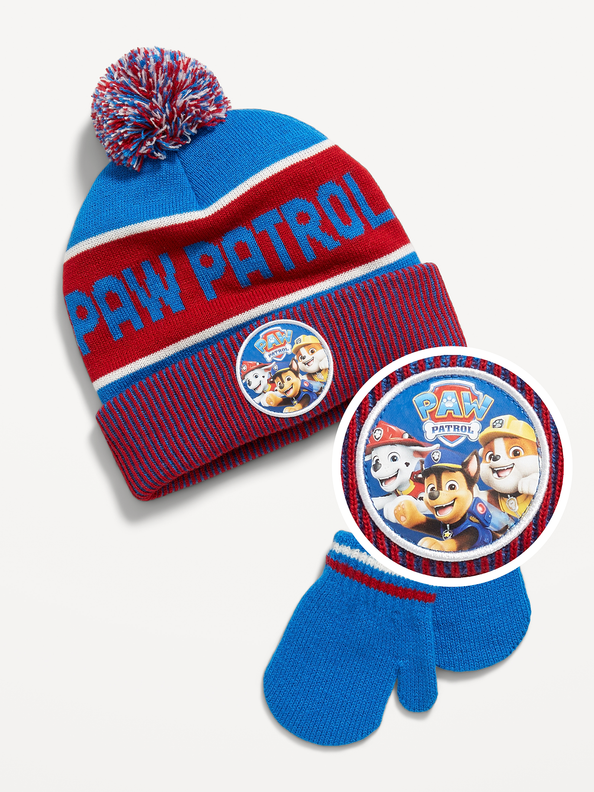Image 1 of 2, pom pom at crown, rolled brim, licensed graphic, matching mittens, © & ™ Spin Master Ltd., Product #841168