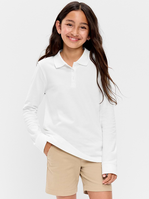 Polo d’uniforme en piqué à manches longues pour fille