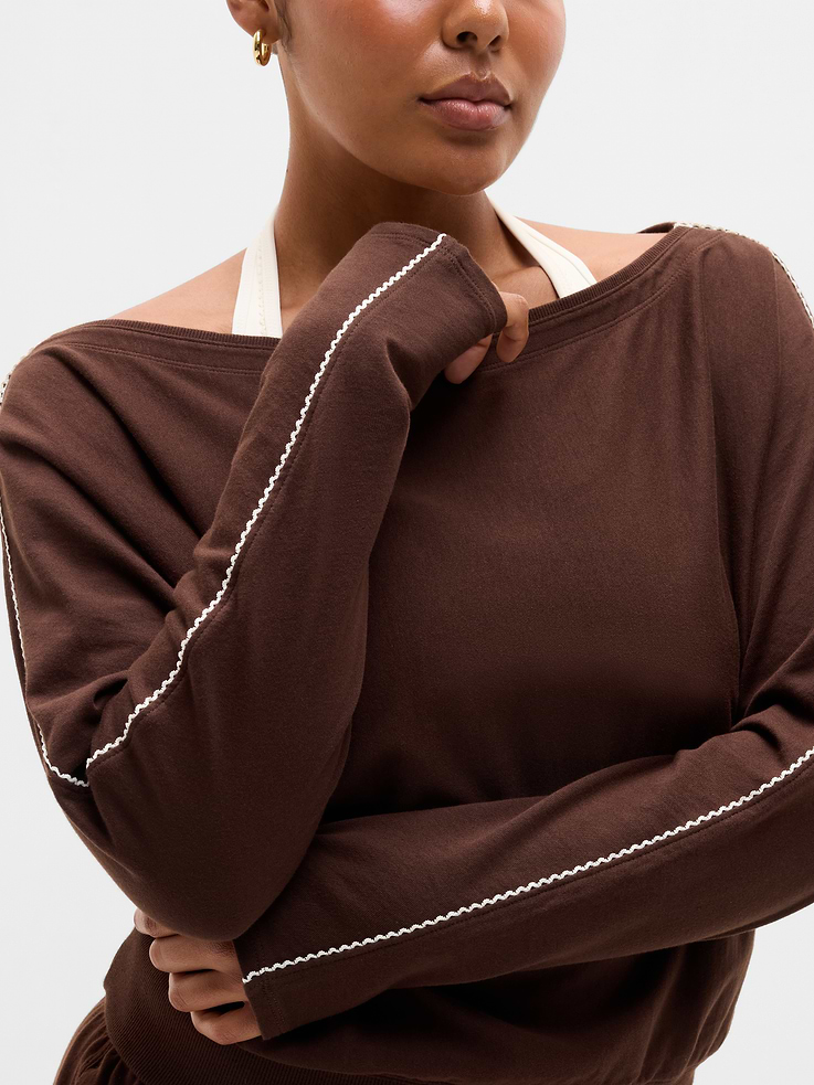 Image number 2 showing, Airy Cotton Terry Boatneck Picot Sweatshirt