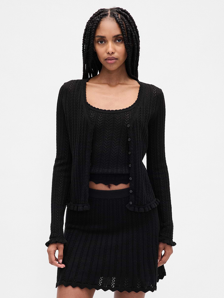 L'image numéro 1 présente Cardigan en tricot pointelle 100 % coton