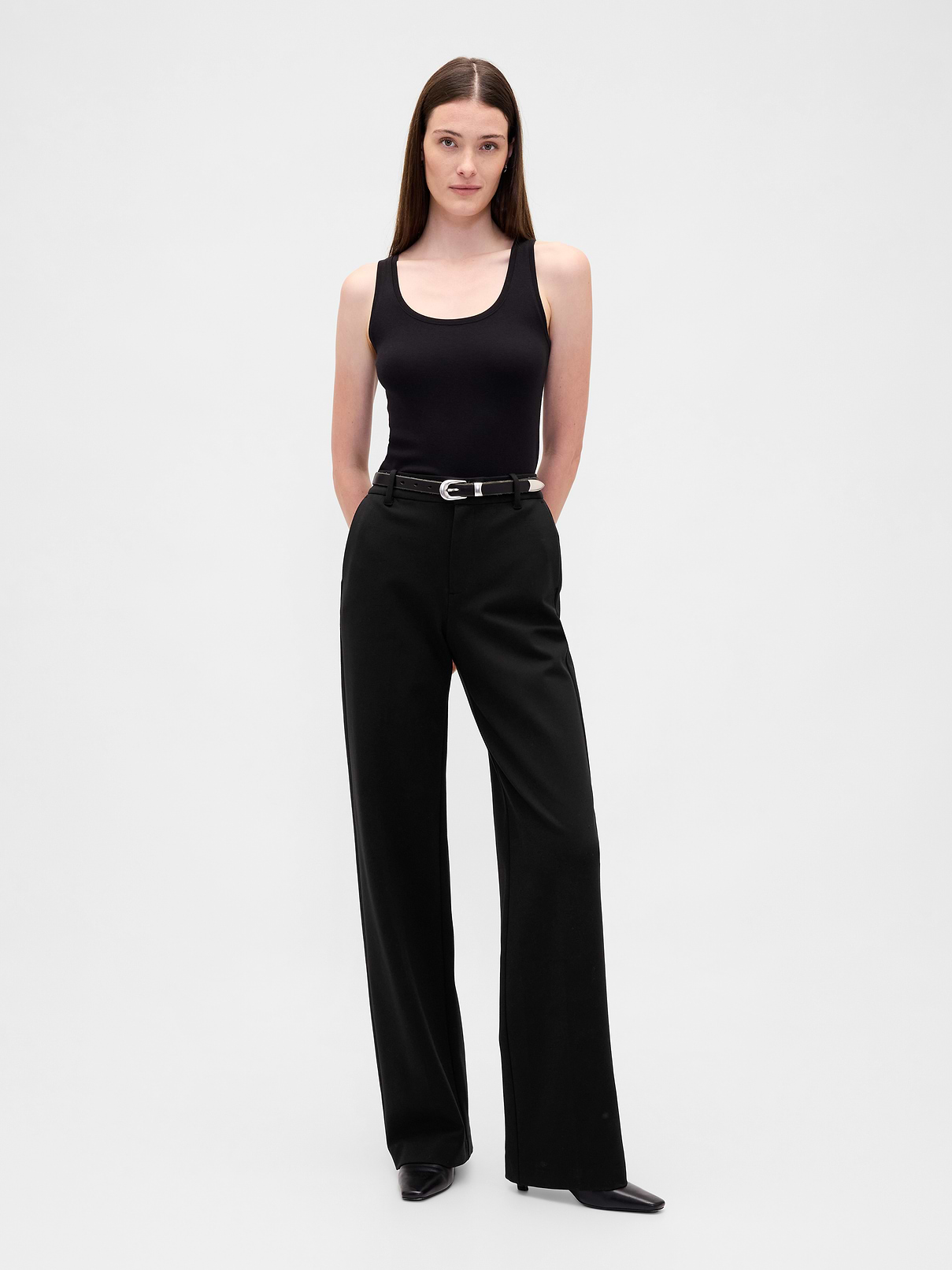 High Rise Double Knit Wide-Leg Pants