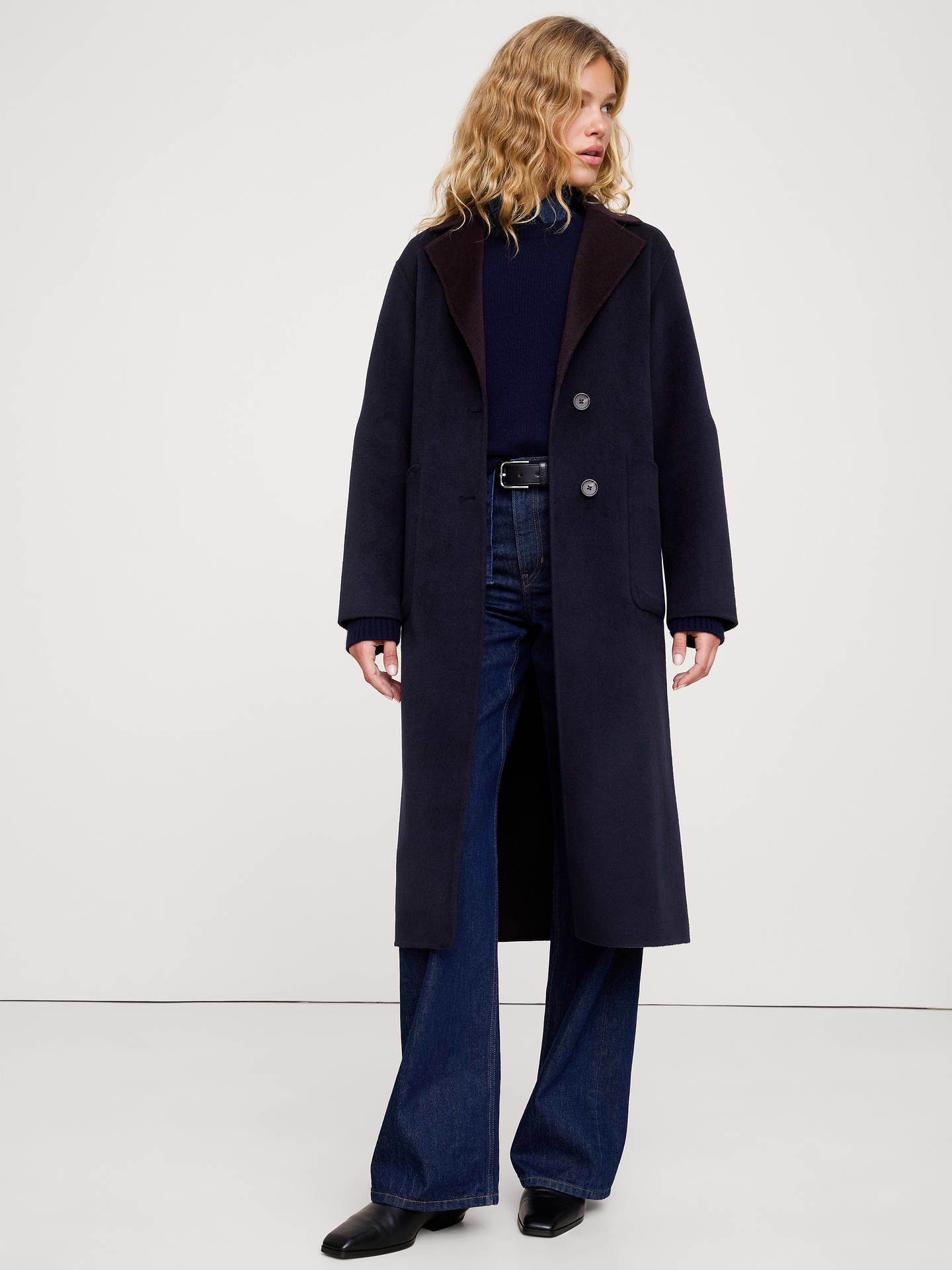 Image 1 of 8, Designed to be layered, this tailored topcoat is crafted from our a double-faced wool blend. We cut it with a relaxed fit for easy layering through the coldest months., Relaxed fit: Relaxed fit through shoulders, chest and waist., Notch collar with button closure., Front pockets., Unlined., *Camel, Navy Blue and Olive Green are fully reversible., Product #808595