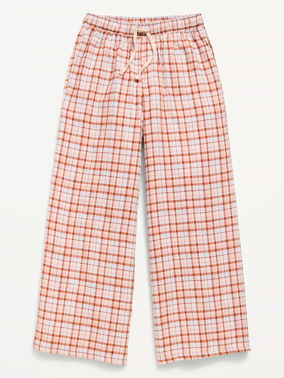 Pull-On Wide-Leg Flannel Plaid Pants for Girls