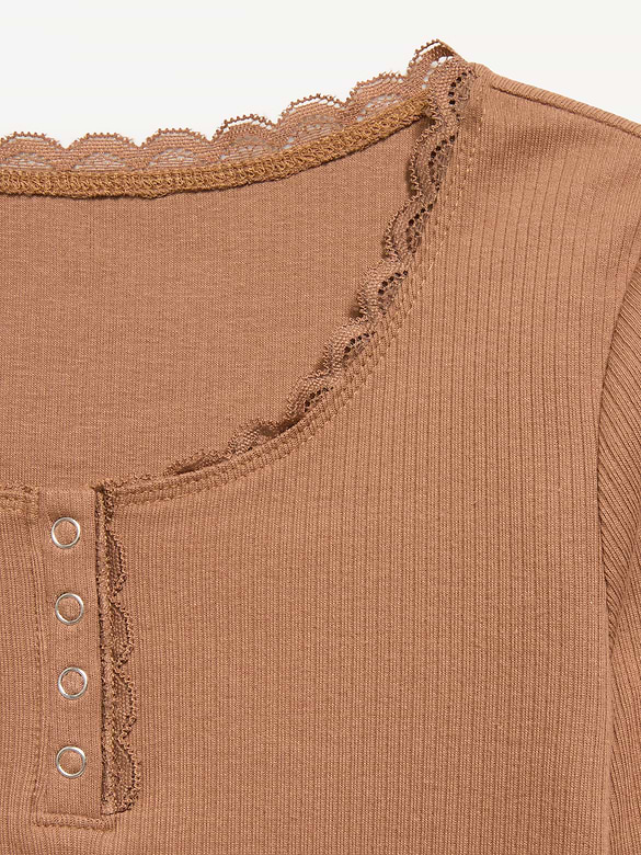 Long-Sleeve Ribbed Henley T-Shirt for Girls