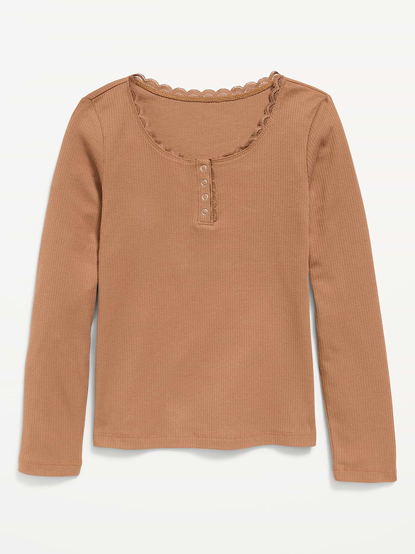 Long-Sleeve Ribbed Henley T-Shirt for Girls