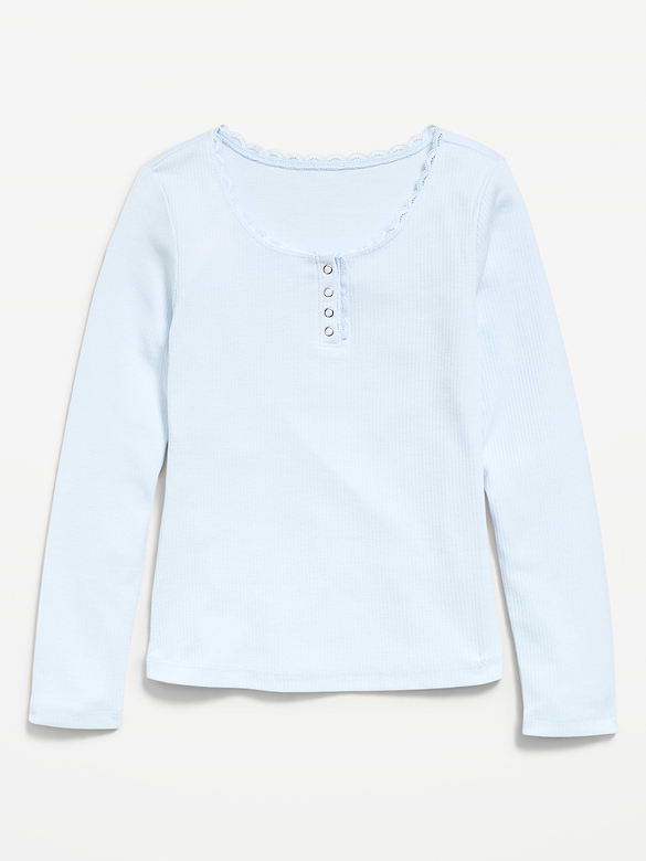 Long-Sleeve Ribbed Henley T-Shirt for Girls