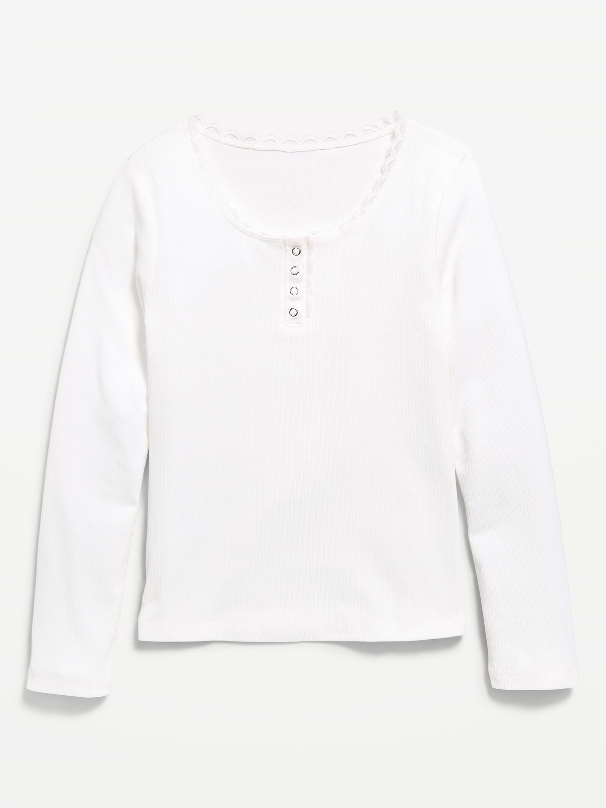 Image number 1 showing, Long-Sleeve Ribbed Henley T-Shirt for Girls