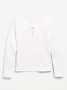 Image number 1 showing, Long-Sleeve Ribbed Henley T-Shirt for Girls
