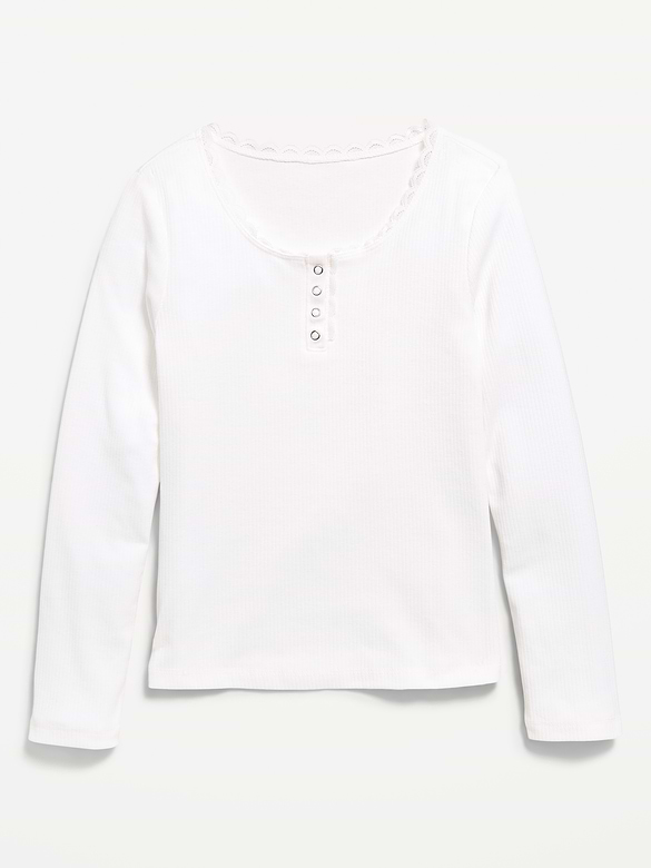 Long-Sleeve Ribbed Henley T-Shirt for Girls