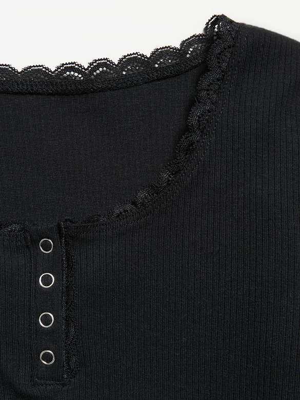 Long-Sleeve Ribbed Henley T-Shirt for Girls