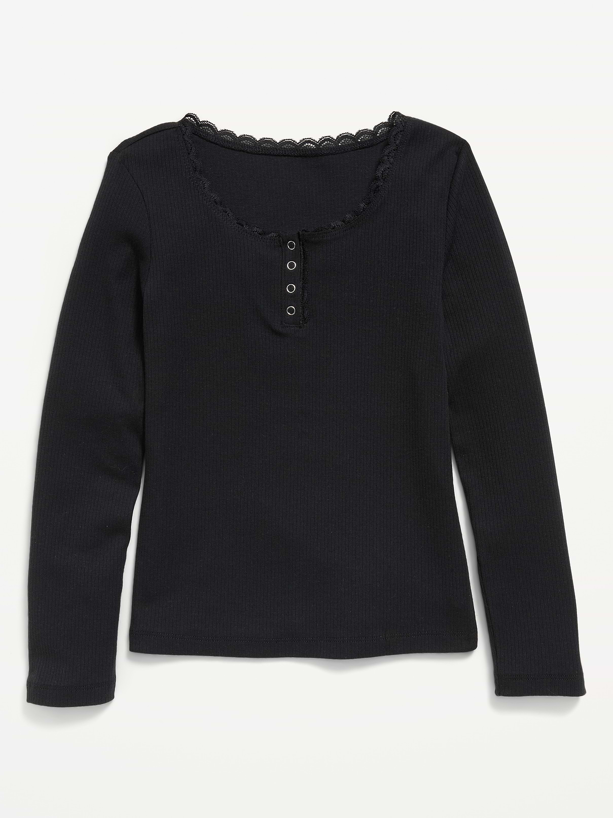 Image number 1 showing, Long-Sleeve Ribbed Henley T-Shirt for Girls