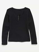 Image number 1 showing, Long-Sleeve Ribbed Henley T-Shirt for Girls