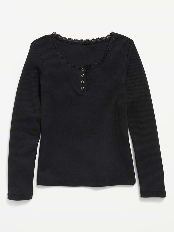Long-Sleeve Ribbed Henley T-Shirt for Girls