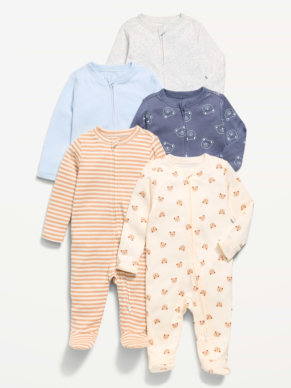 Image number 1 showing, 2-Way-Zip Sleep & Play Footed One-Piece 5-Pack for Baby