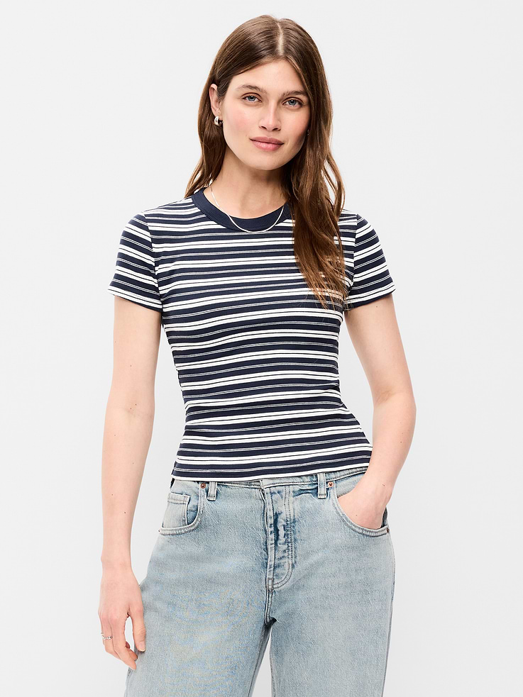 Image number 1 showing, Snug Crew-Neck Ribbed T-Shirt