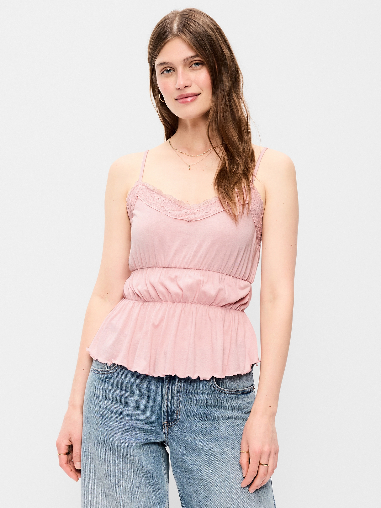Lace-Trim Smocked-Waist Tank Top | Old Navy