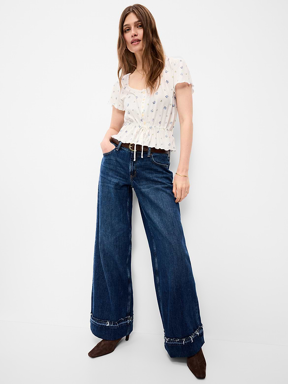 Lace-Trim Button-Down Top