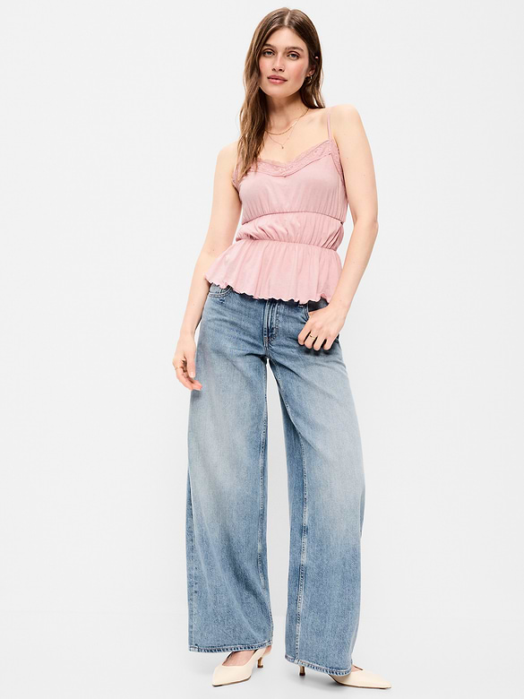 Lace-Trim Smocked-Waist Tank Top