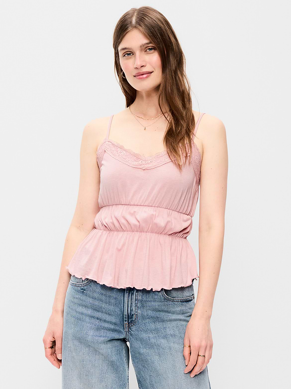 Lace-Trim Smocked-Waist Tank Top